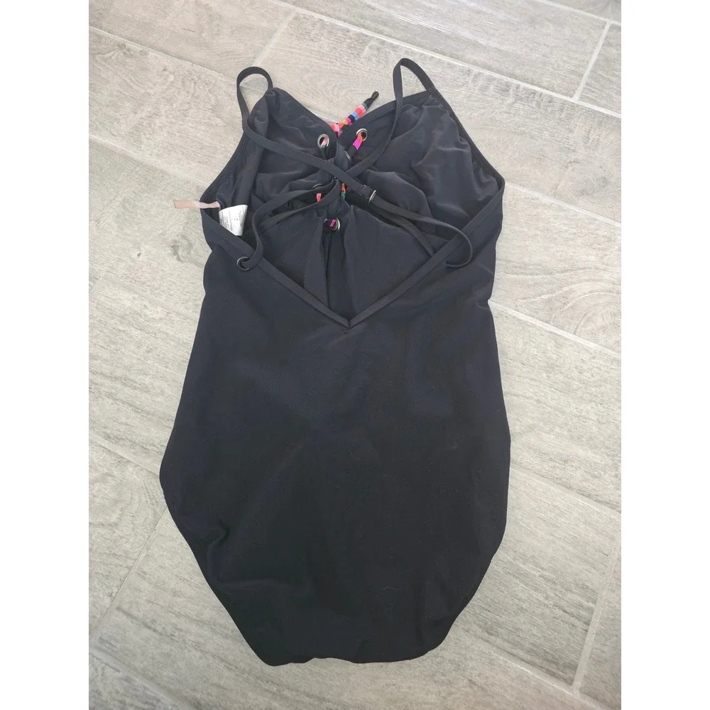 Skinny Dippers Lacey‎ One Piece Swimsuit Black Colorful Detail XL